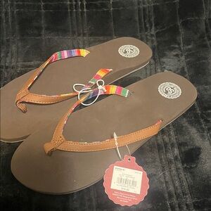 SO Colorful Strap Brown Flip Flops